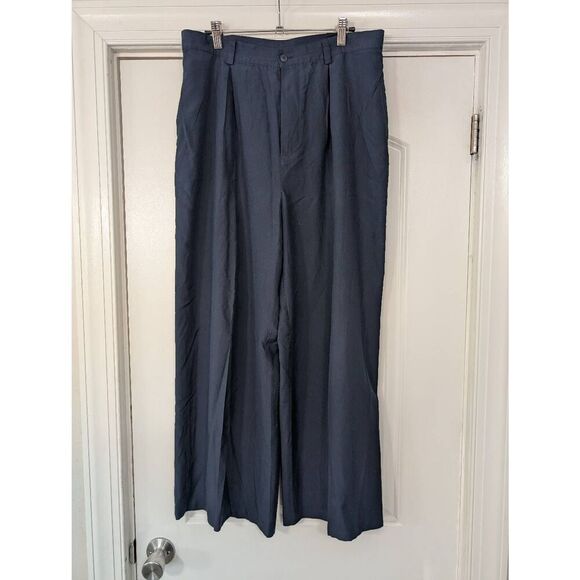 Go Silk Wide Leg Pants women's 4 navy blue 100% silk flowy minimalist coastal - Picture 1 of 8